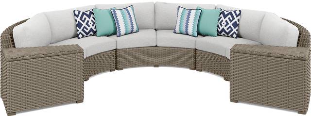 Siesta Key Driftwood 5 Pc Outdoor Curved Sectional with Dove Cushions - Thumbnail - Image 1
