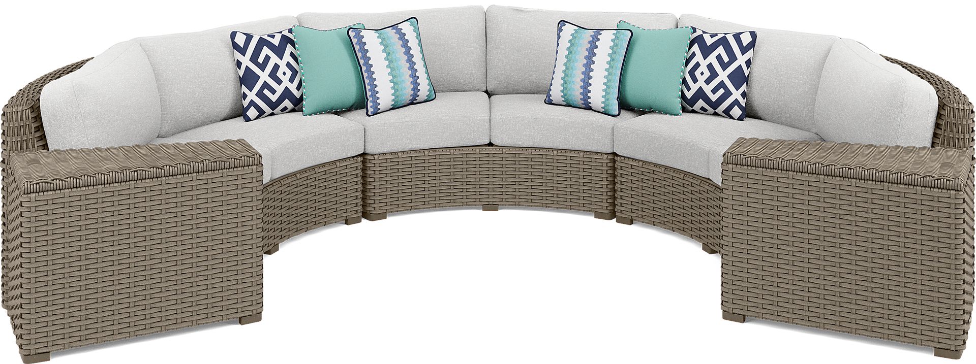 Siesta Key Driftwood 5 Pc Outdoor Curved Sectional with Dove Cushions - Image 1