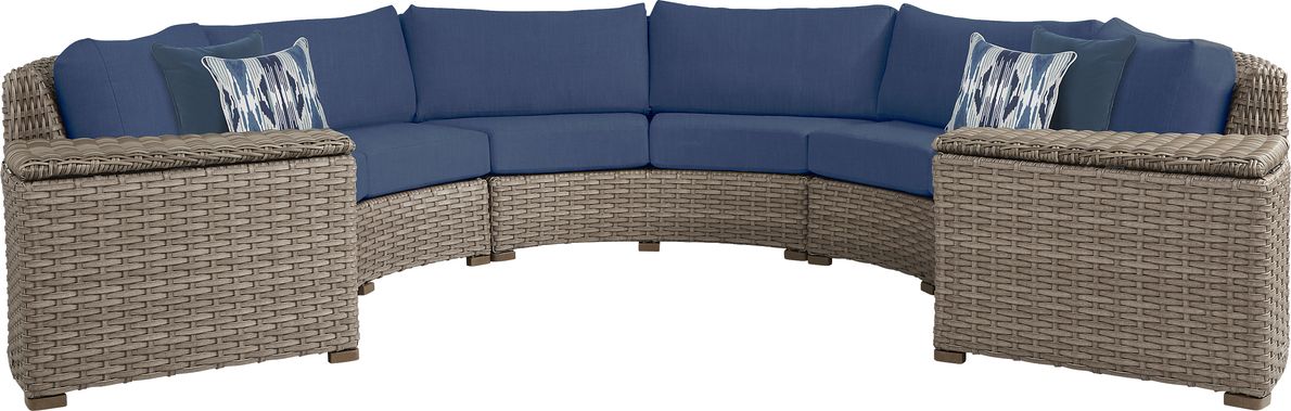 Siesta Key Driftwood 5 Pc Outdoor Curved Sectional with Indigo Cushions