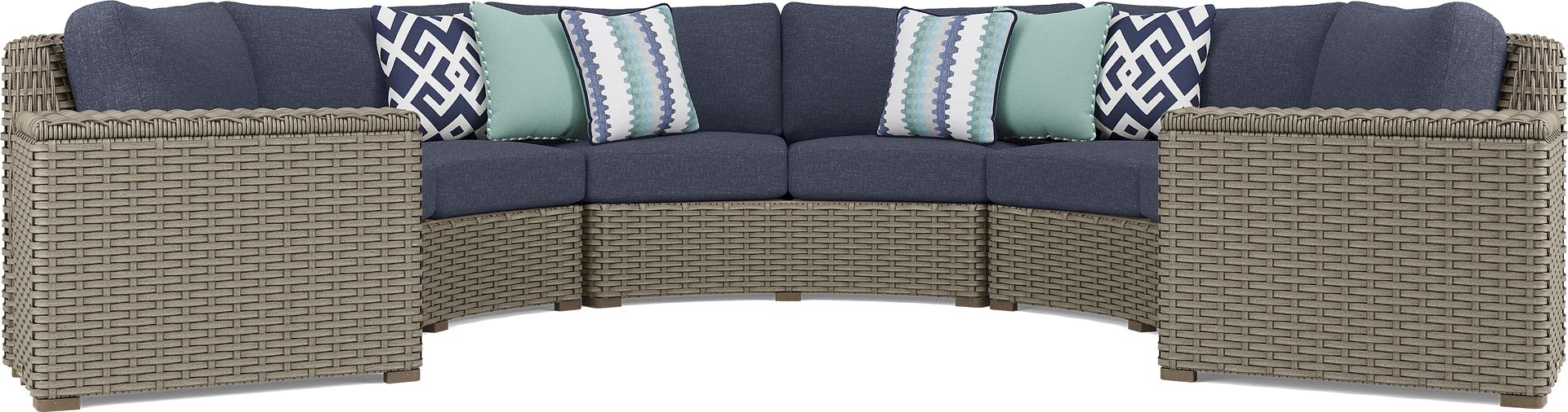 Siesta Key Driftwood 5 Pc Outdoor Curved Sectional with Ink Cushions - Image 3