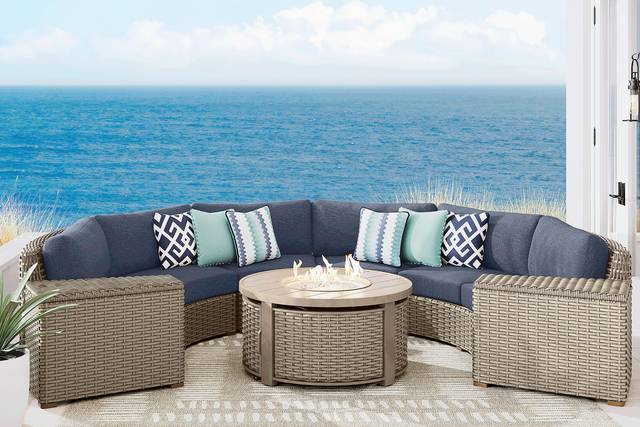 Siesta Key Driftwood 5 Pc Outdoor Curved Sectional with Ink Cushions - Thumbnail - Image 2