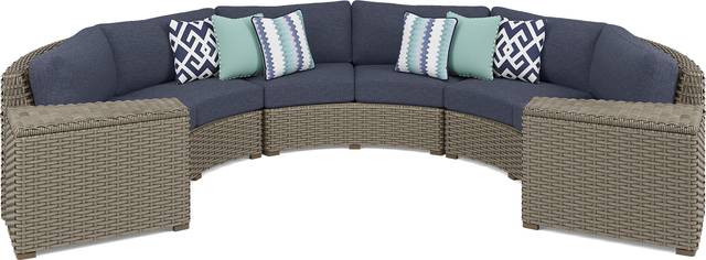 Siesta Key Driftwood 5 Pc Outdoor Curved Sectional with Ink Cushions - Thumbnail - Image 1