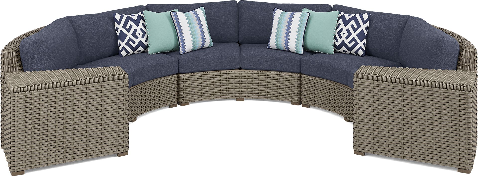 Siesta Key Driftwood 5 Pc Outdoor Curved Sectional with Ink Cushions - Image 1