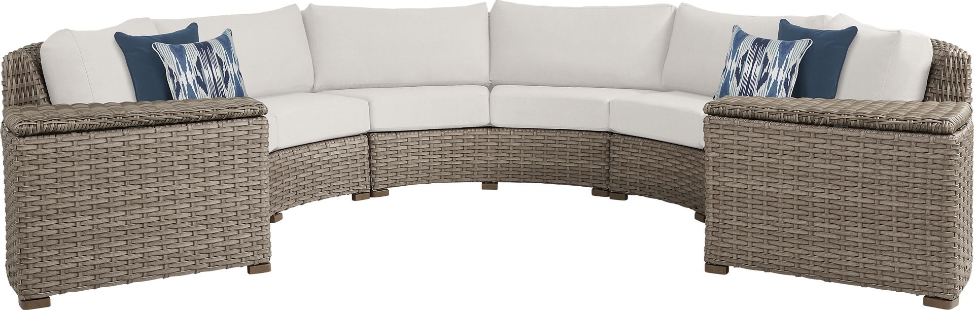 Siesta Key Driftwood 5 Pc Outdoor Curved Sectional with Linen Cushions - Image 1