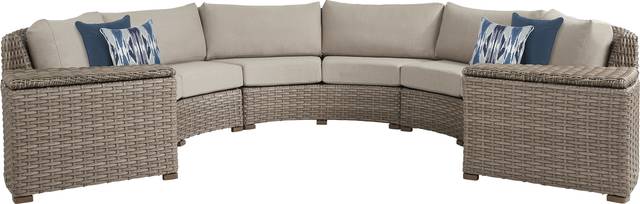 Siesta Key Driftwood 5 Pc Outdoor Curved Sectional with Pebble Cushions - Thumbnail - Image 1