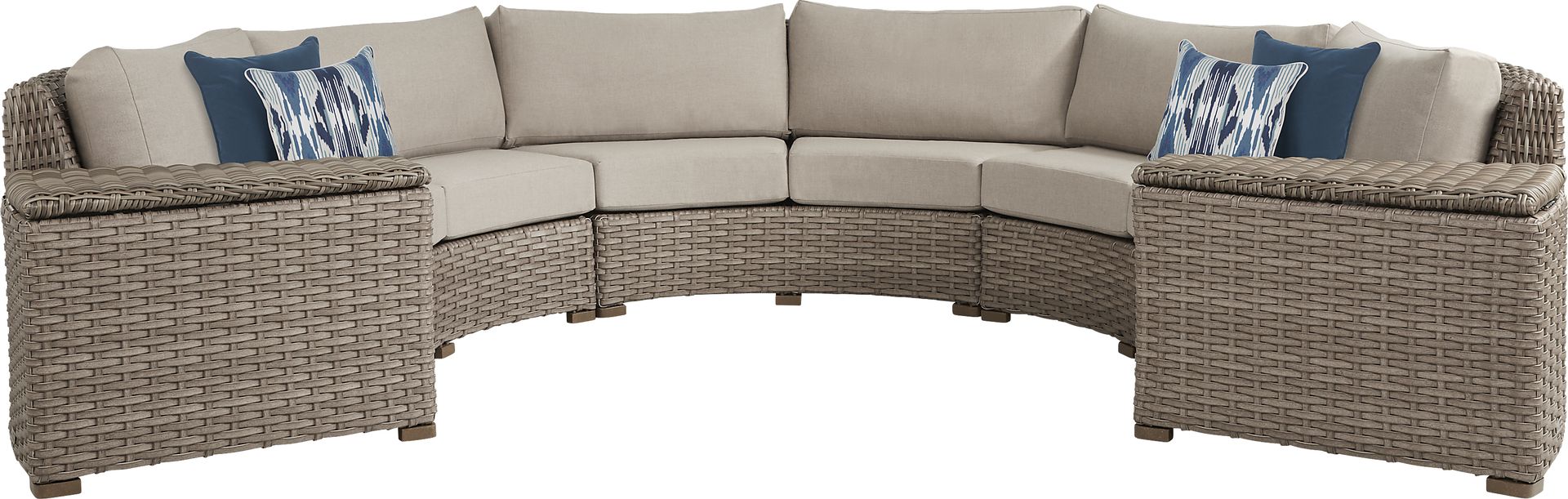 Siesta Key Driftwood 5 Pc Outdoor Curved Sectional with Pebble Cushions - Image 1