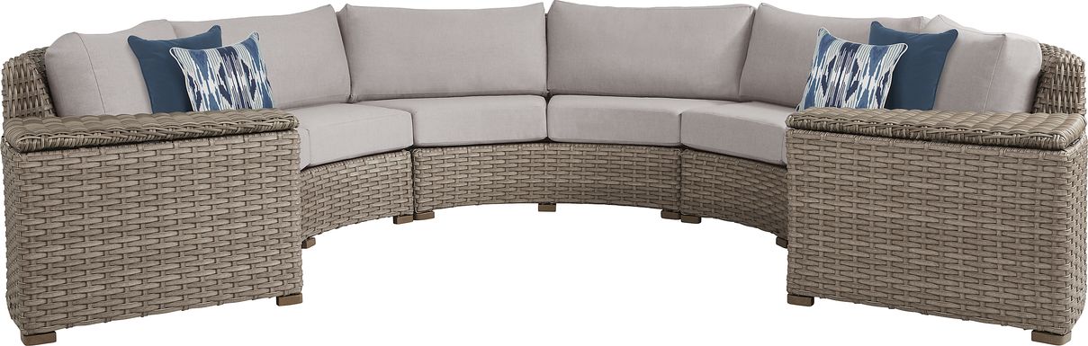 Siesta Key Driftwood 5 Pc Outdoor Curved Sectional with Rollo Linen Cushions