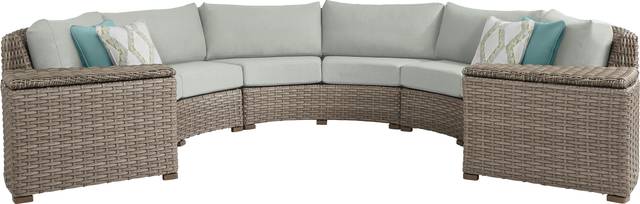 Siesta Key Driftwood 5 Pc Outdoor Curved Sectional with Rollo Seafoam Cushions - Thumbnail - Image 1