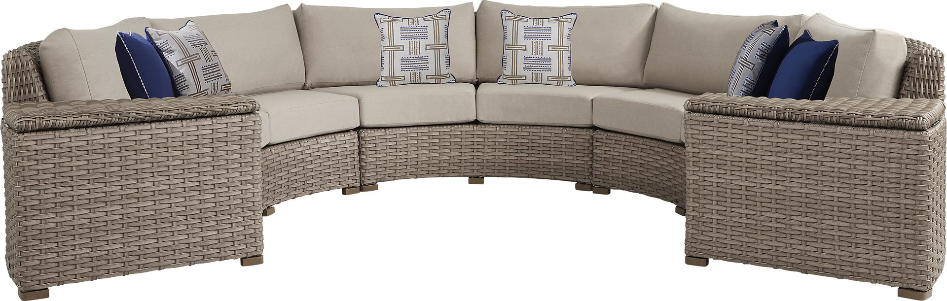 Siesta Key Driftwood 5 Pc Outdoor Curved Sectional with Sand Cushions - Image 1