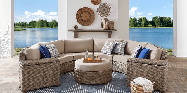 Siesta Key Driftwood 5 Pc Outdoor Curved Sectional with Sand Cushions - Thumbnail - Image 2