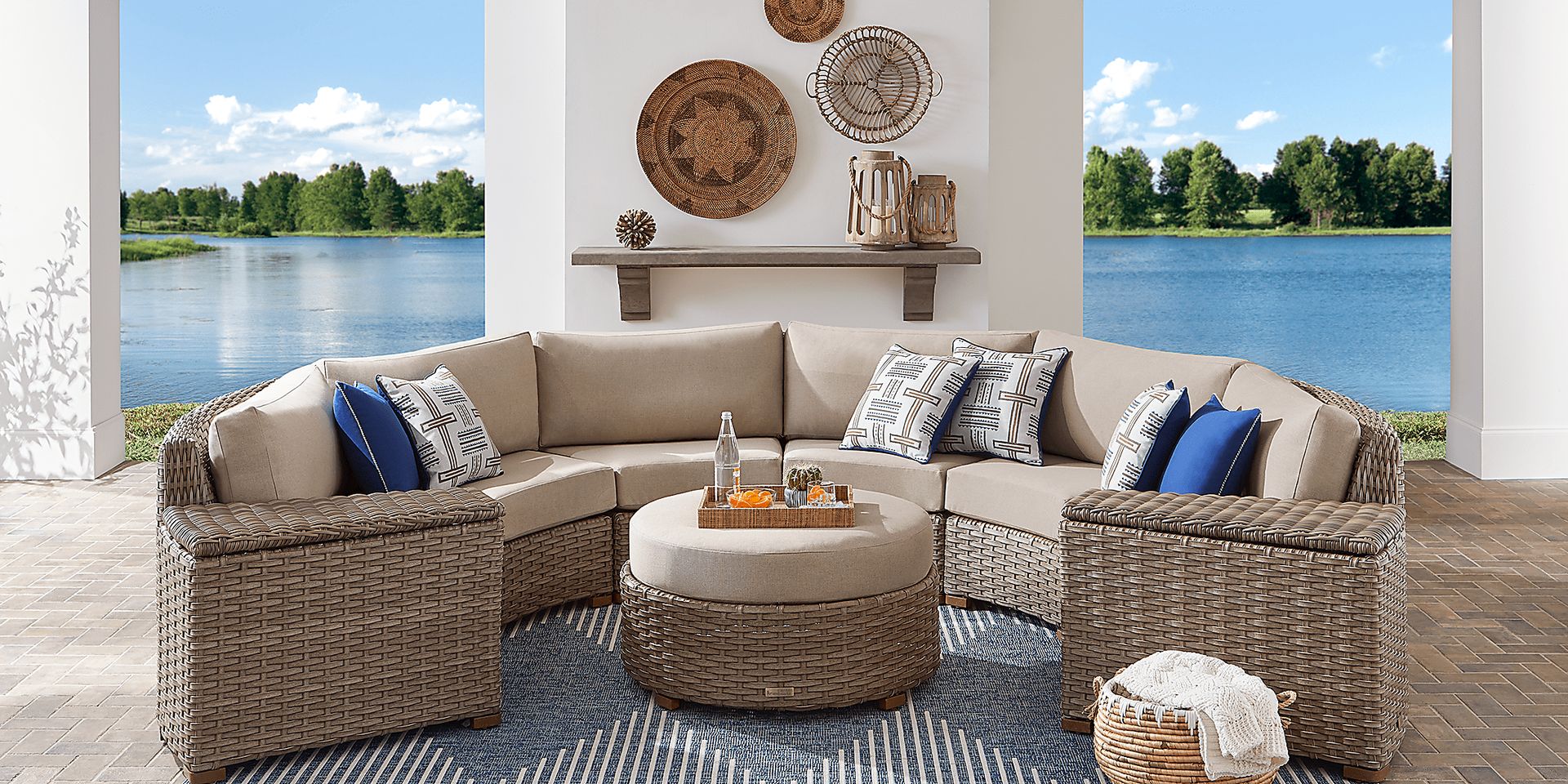 Siesta Key Driftwood 5 Pc Outdoor Curved Sectional with Sand Cushions - Image 2