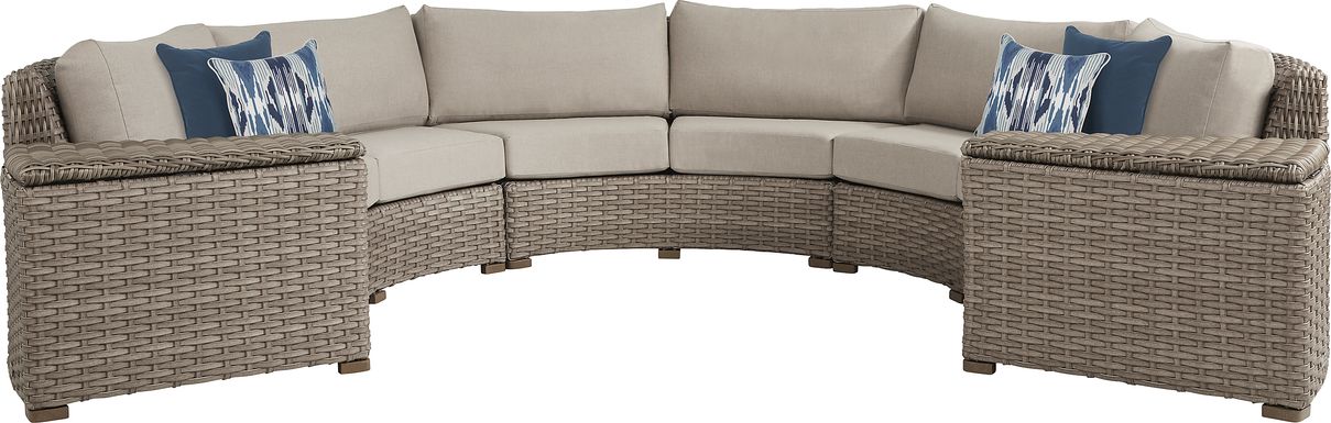 Siesta Key Driftwood 5 Pc Outdoor Curved Sectional with Sand Cushions
