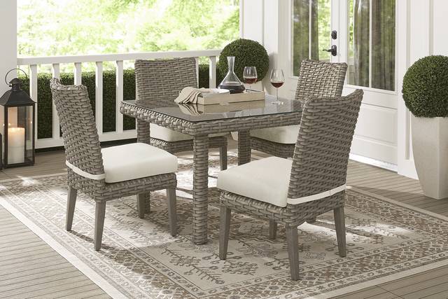 Siesta Key Driftwood 5 Pc Square Outdoor Dining Set with Desert Cushions - Thumbnail - Image 1