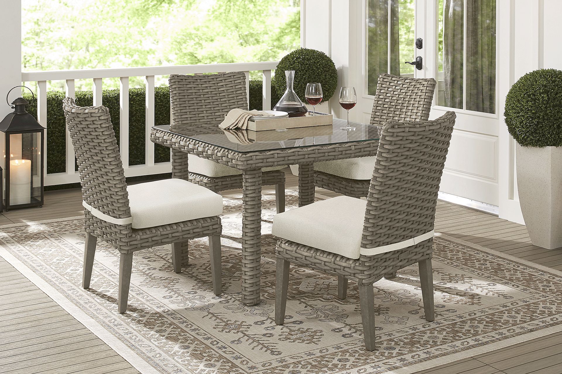 Siesta Key Driftwood 5 Pc Square Outdoor Dining Set with Desert Cushions - Image 1