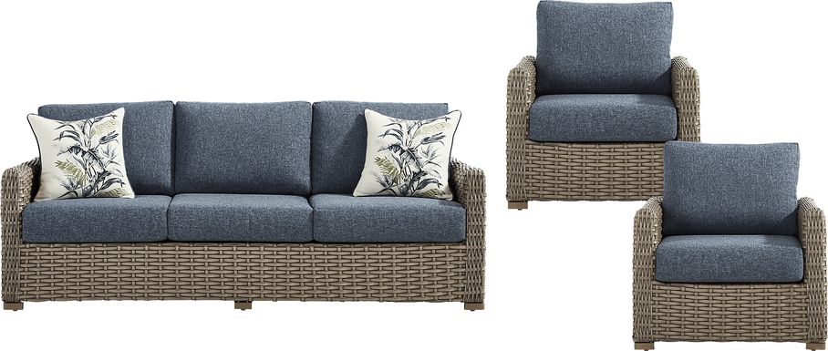 Siesta Key Driftwood Finish 3 Pc Outdoor Seating Set with Ink Cushions