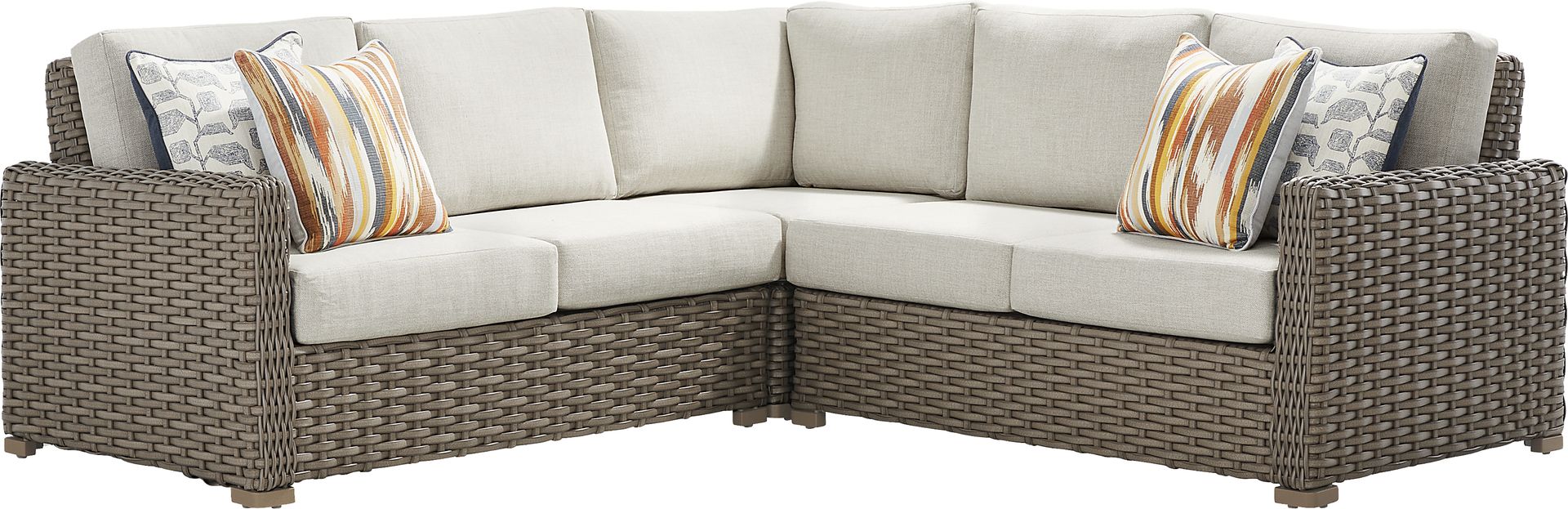 Siesta Key Driftwood Finish 3 Pc Outdoor Sectional with Desert Cushions - Image 1