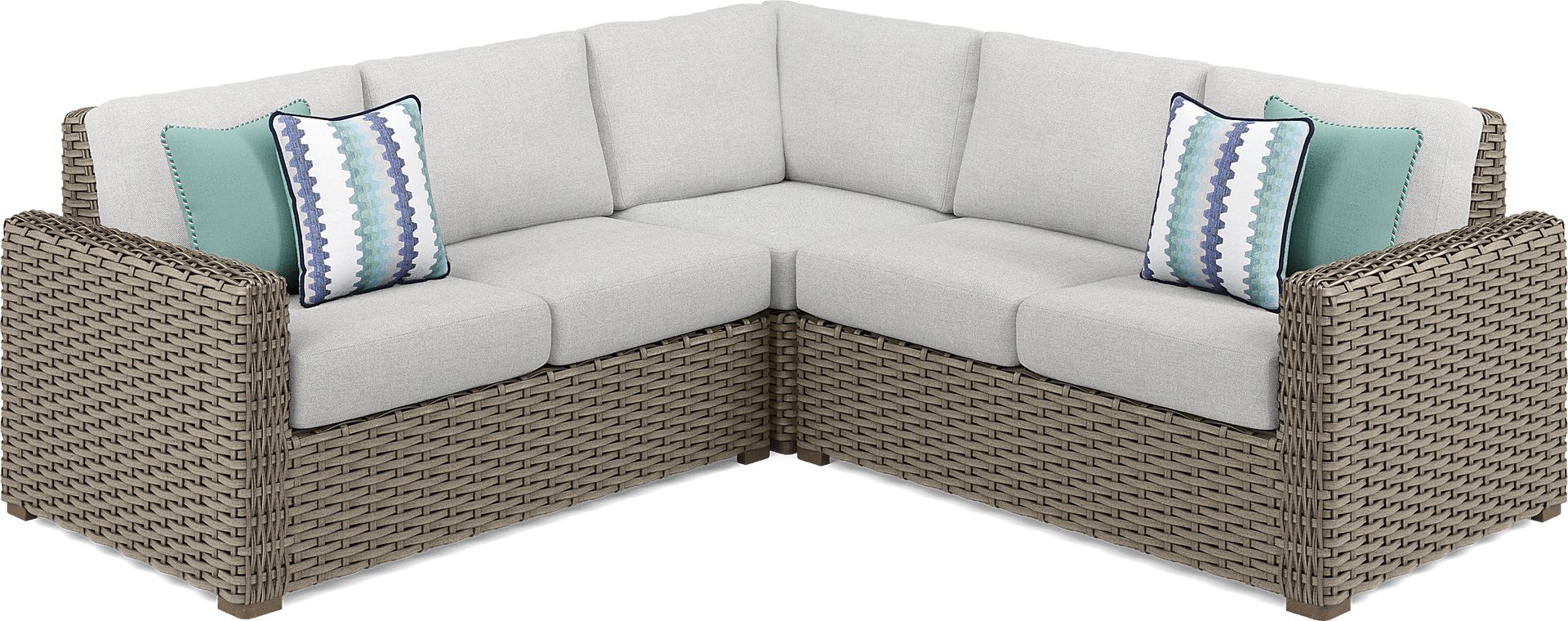 Siesta Key Driftwood Finish 3 Pc Outdoor Sectional with Dove Cushions - Image 1