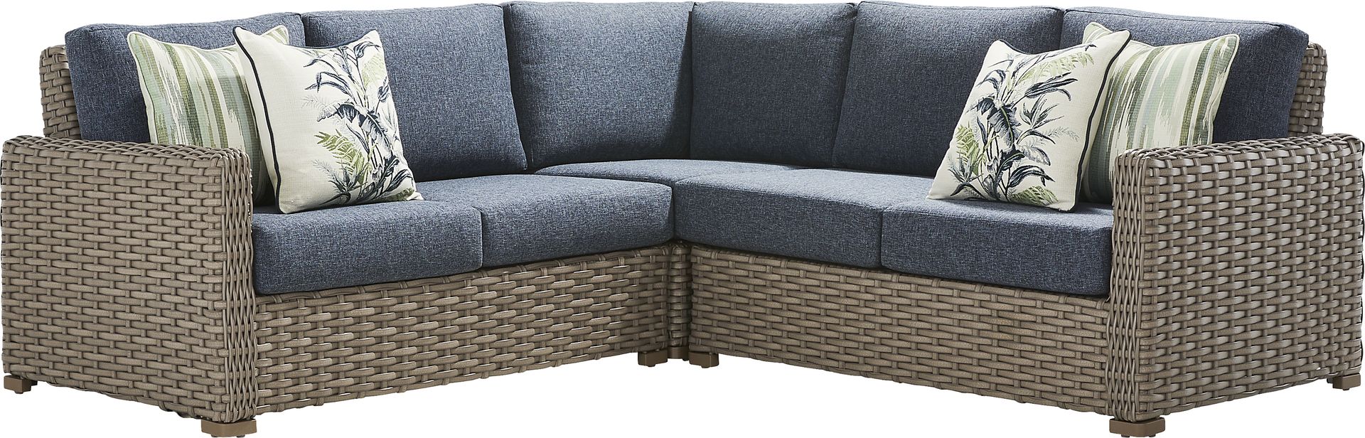 Siesta Key Driftwood Finish 3 Pc Outdoor Sectional with Ink Cushions - Image 1