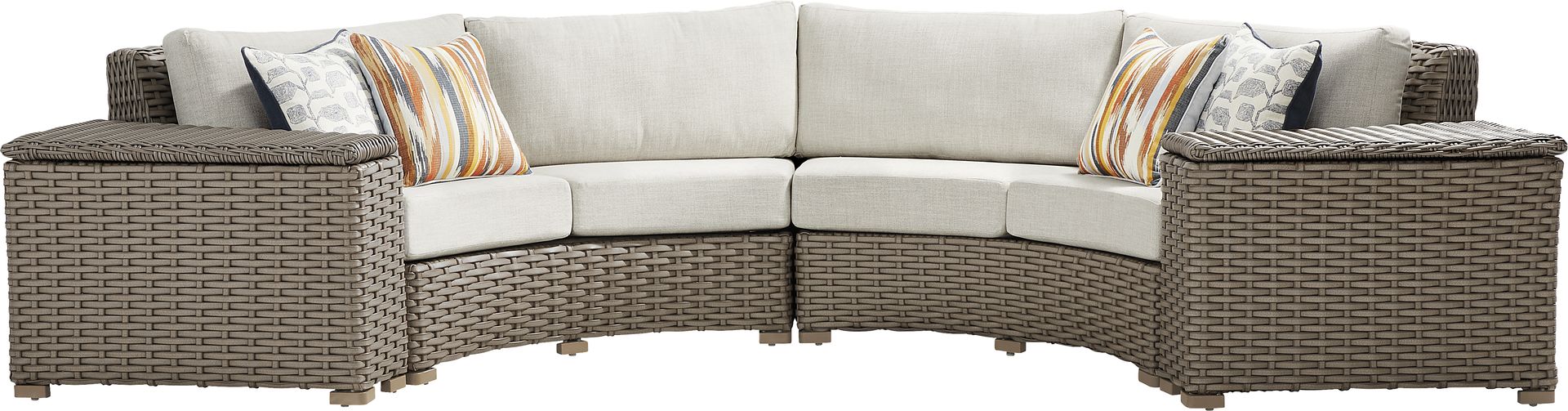 Siesta Key Driftwood Finish 4 Pc Outdoor Curved Sectional with Desert Cushions - Image 1