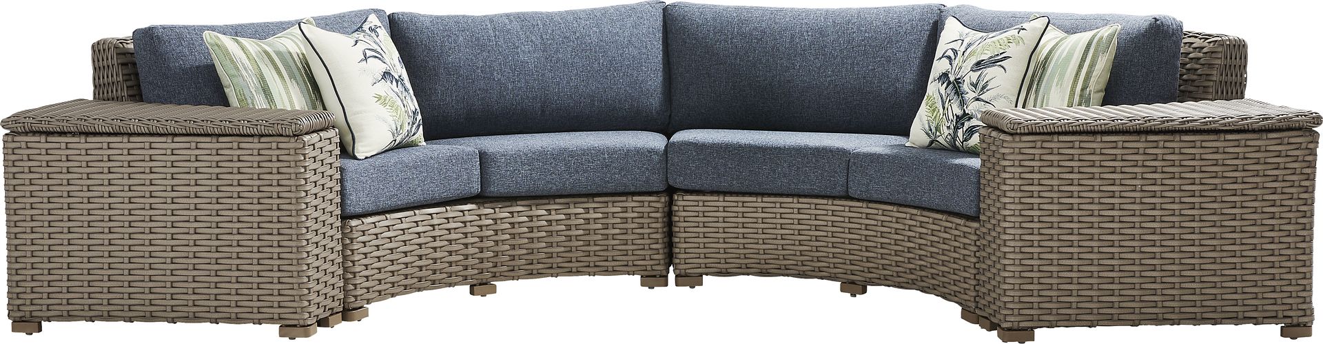 Siesta Key Driftwood Finish 4 Pc Outdoor Curved Sectional with Ink Cushions - Image 1