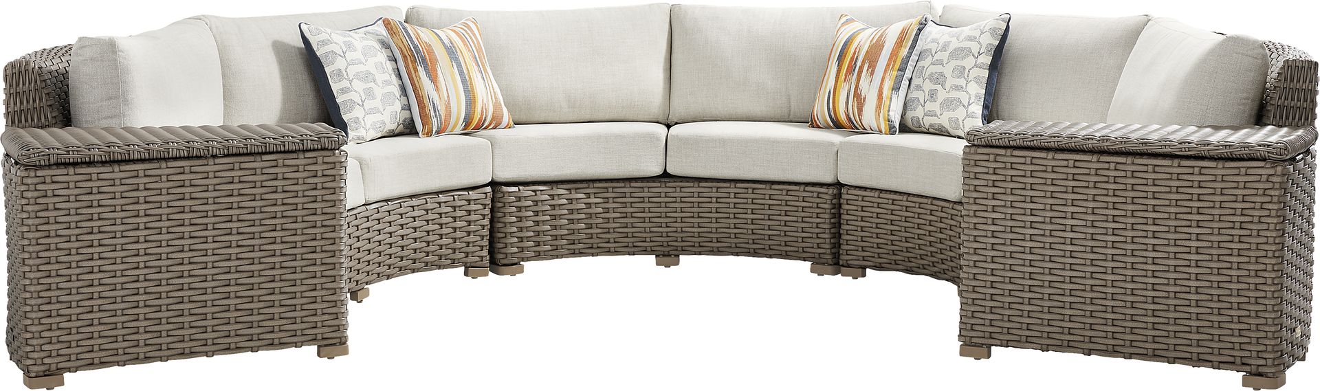 Siesta Key Driftwood Finish 5 Pc Outdoor Curved Sectional with Desert Cushions - Image 1