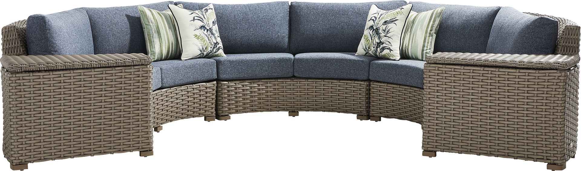Siesta Key Driftwood Finish 5 Pc Outdoor Curved Sectional with Ink Cushions - Image 1