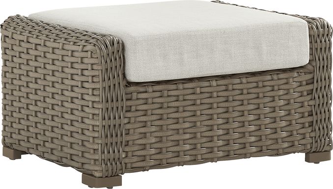 Siesta Key Driftwood Finish Outdoor Ottoman with Desert Cushion