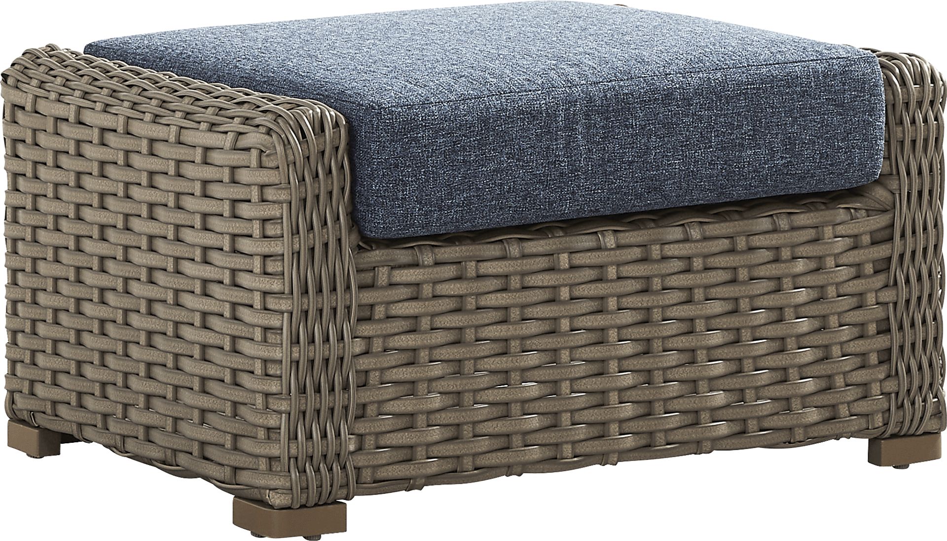 Siesta Key Driftwood Finish Outdoor Ottoman with Ink Cushion - Image 1