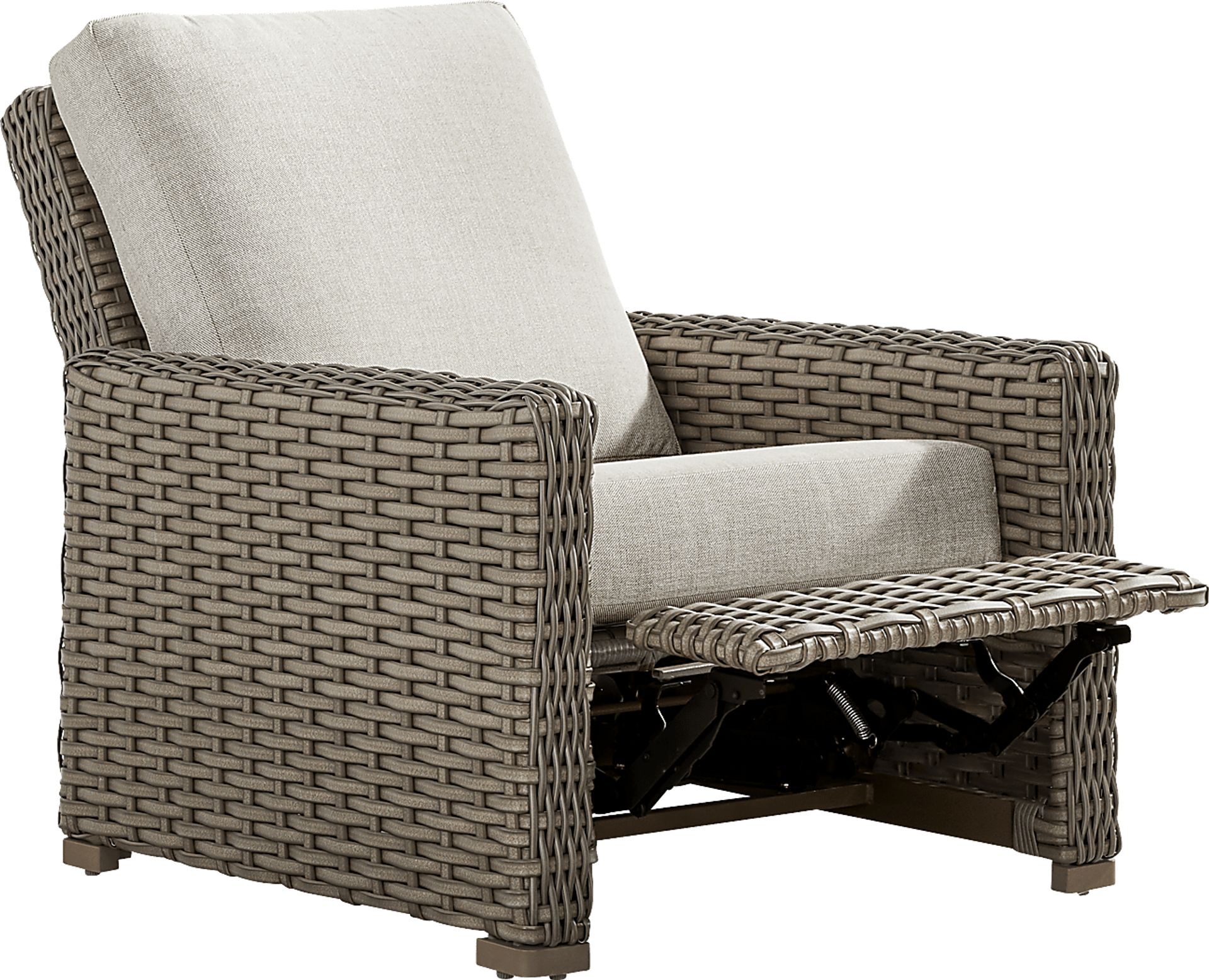 Siesta Key Driftwood Finish Outdoor Recliner with Desert Cushions - Image 1