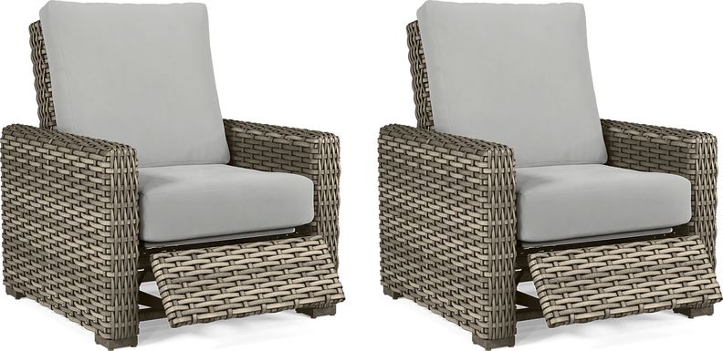 Siesta Key Driftwood Finish Outdoor Recliner with Dove Cushions - Set of 2