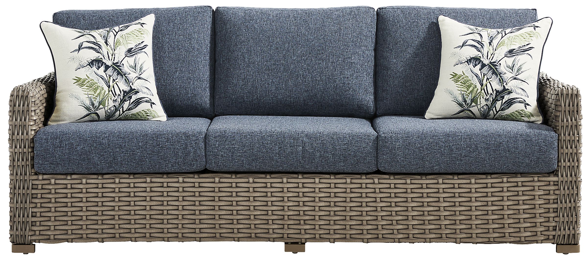 Siesta Key Driftwood Finish Outdoor Sofa with Ink Cushions