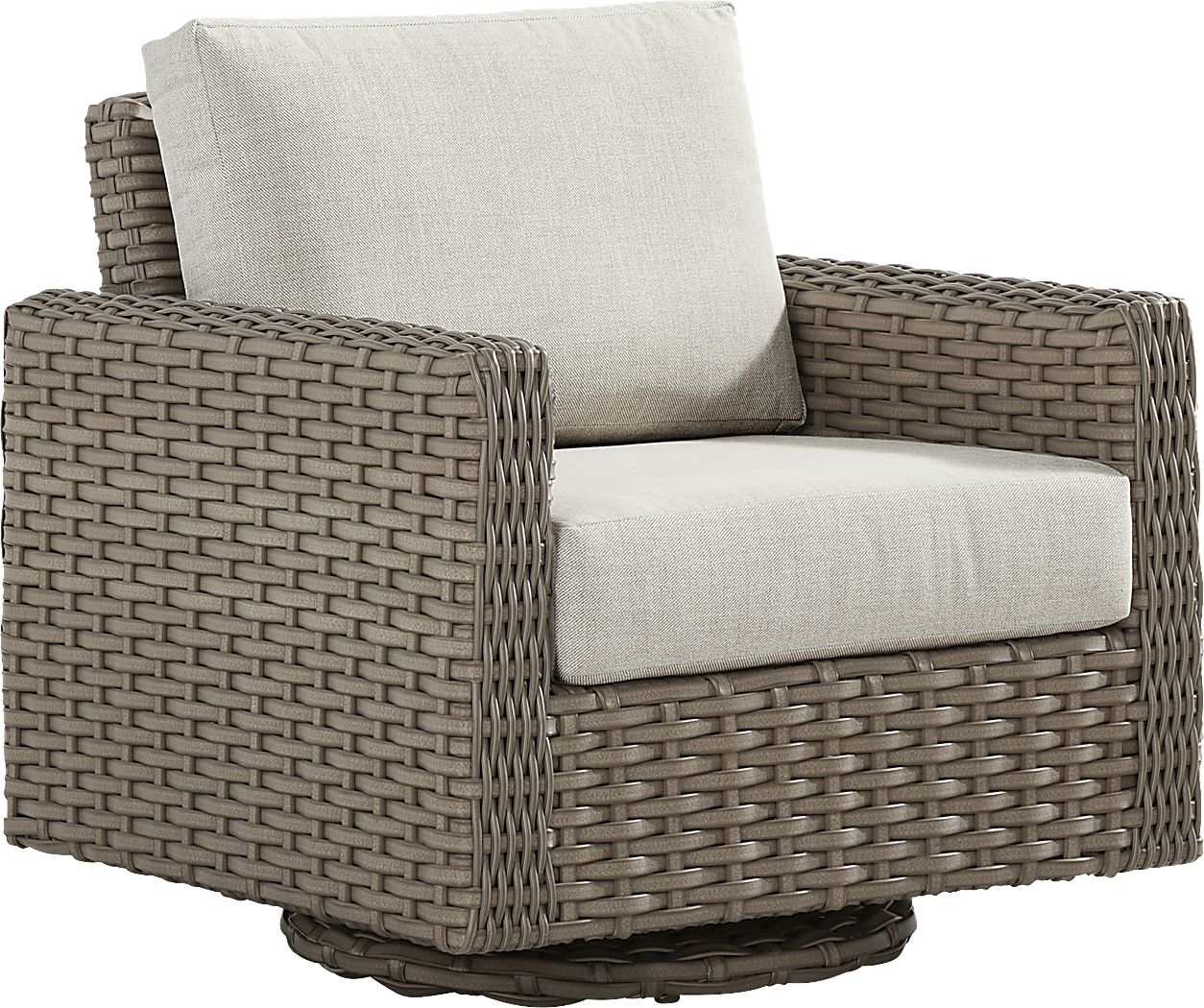 Siesta Key Driftwood Finish Outdoor Swivel Chair with Desert Cushions