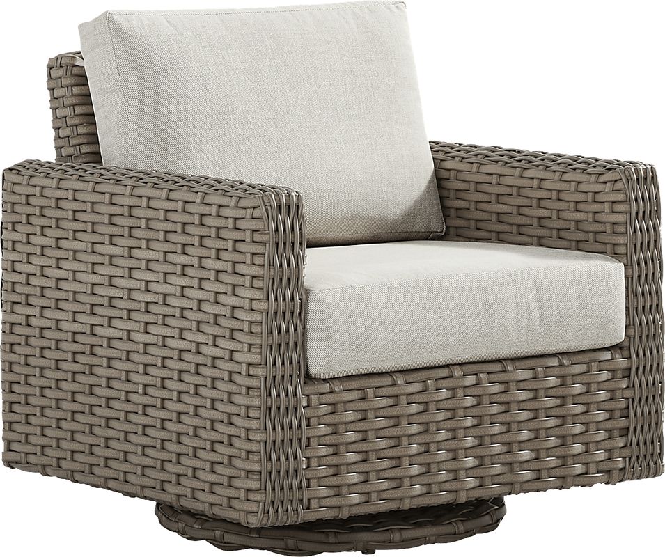 Siesta Key Driftwood Finish Outdoor Swivel Chair with Desert Cushions