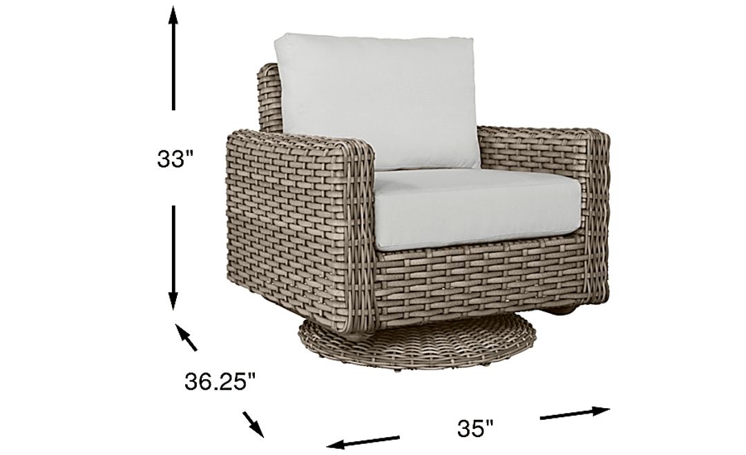 Siesta Key Driftwood Finish Outdoor Swivel Chair with Dove Cushions