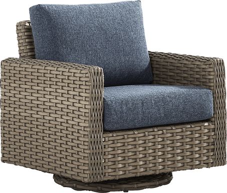 Siesta Key Driftwood Finish Outdoor Swivel Chair with Ink Cushions