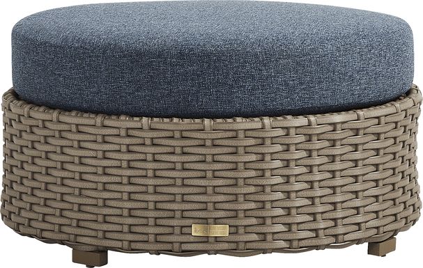 Siesta Key Driftwood Finish Round Outdoor Ottoman with Ink Cushion