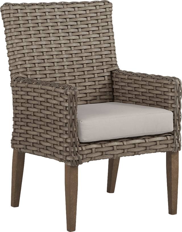 Siesta Key Driftwood Outdoor Arm Chair with Rollo Linen Cushion - Thumbnail - Image 1