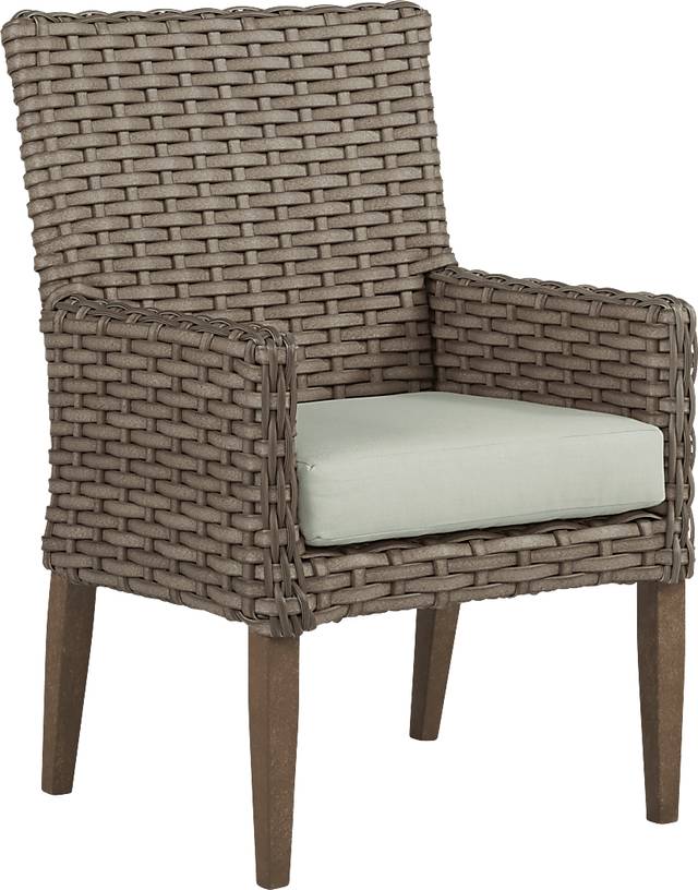 Siesta Key Driftwood Outdoor Arm Chair with Rollo Seafoam Cushion - Thumbnail - Image 1