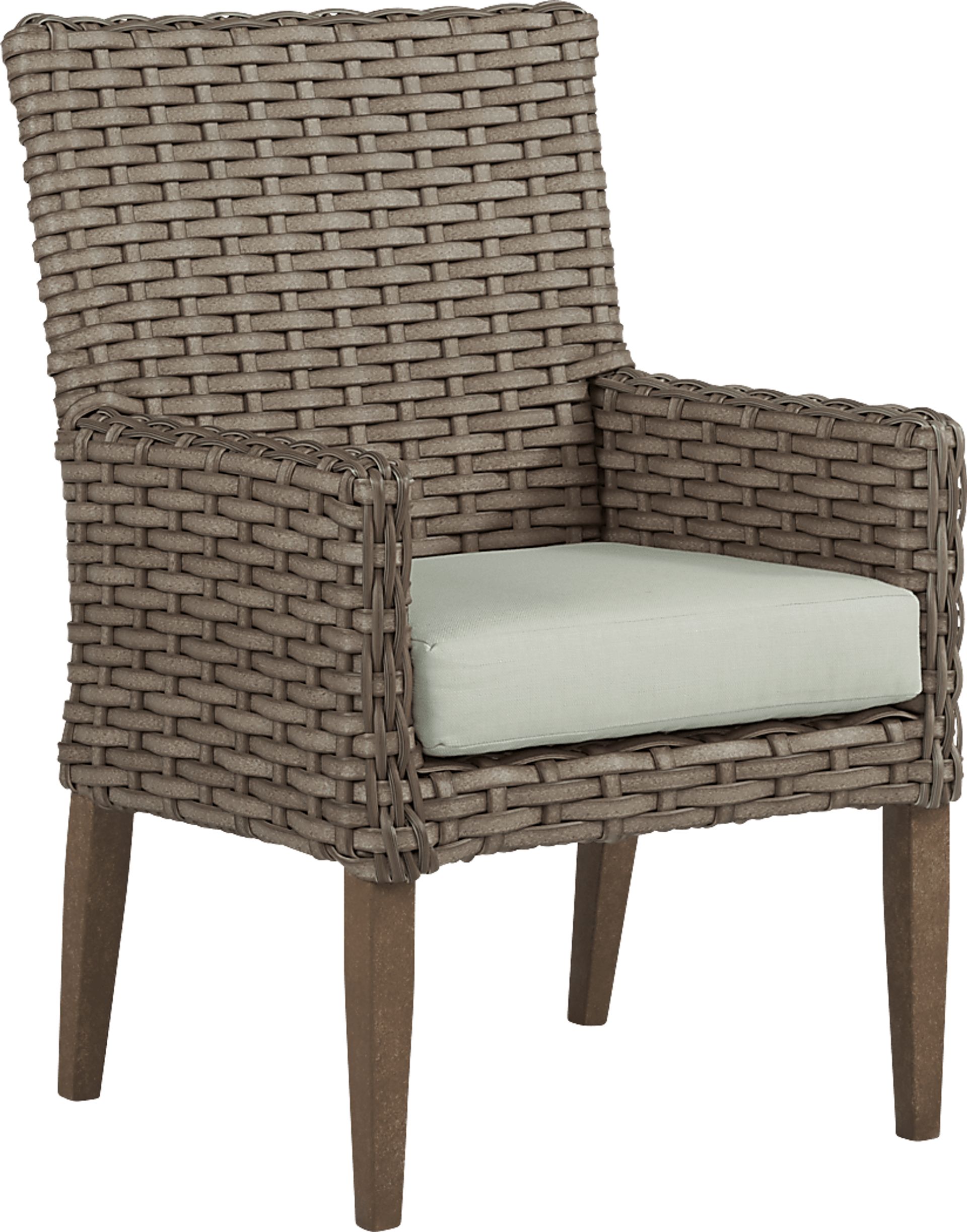 Siesta Key Driftwood Outdoor Arm Chair with Rollo Seafoam Cushion - Image 1