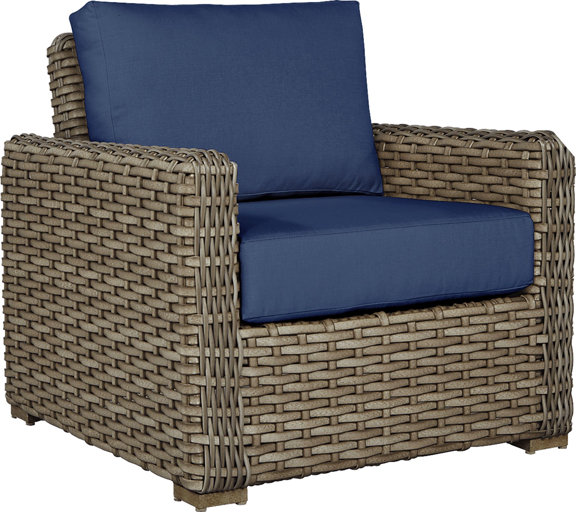 Siesta Key Driftwood 5 Pc Outdoor Fire Pit Seating Set with Indigo Cushions - Image 4