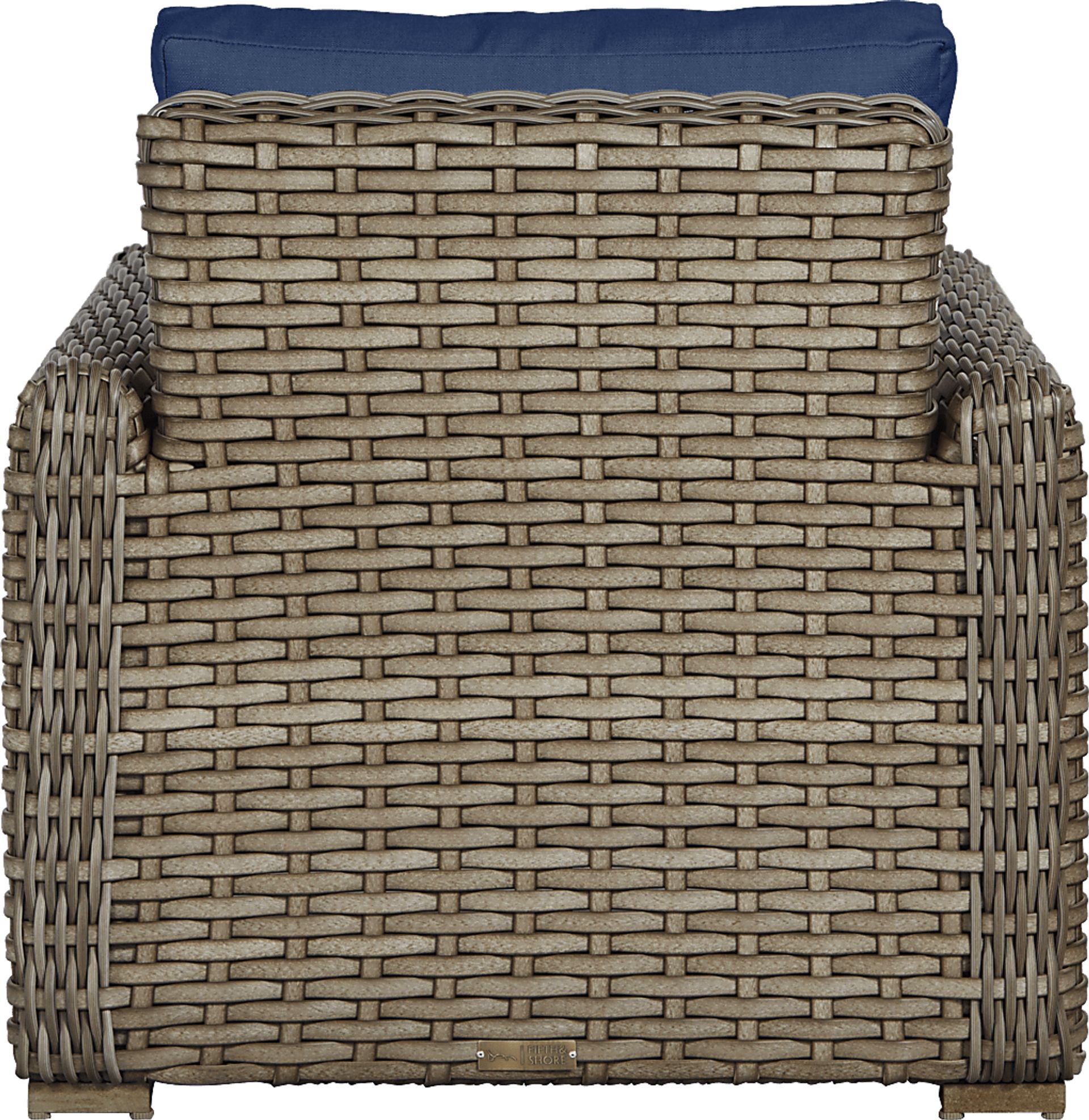 Siesta Key Driftwood 5 Pc Outdoor Fire Pit Seating Set with Indigo Cushions - Image 5