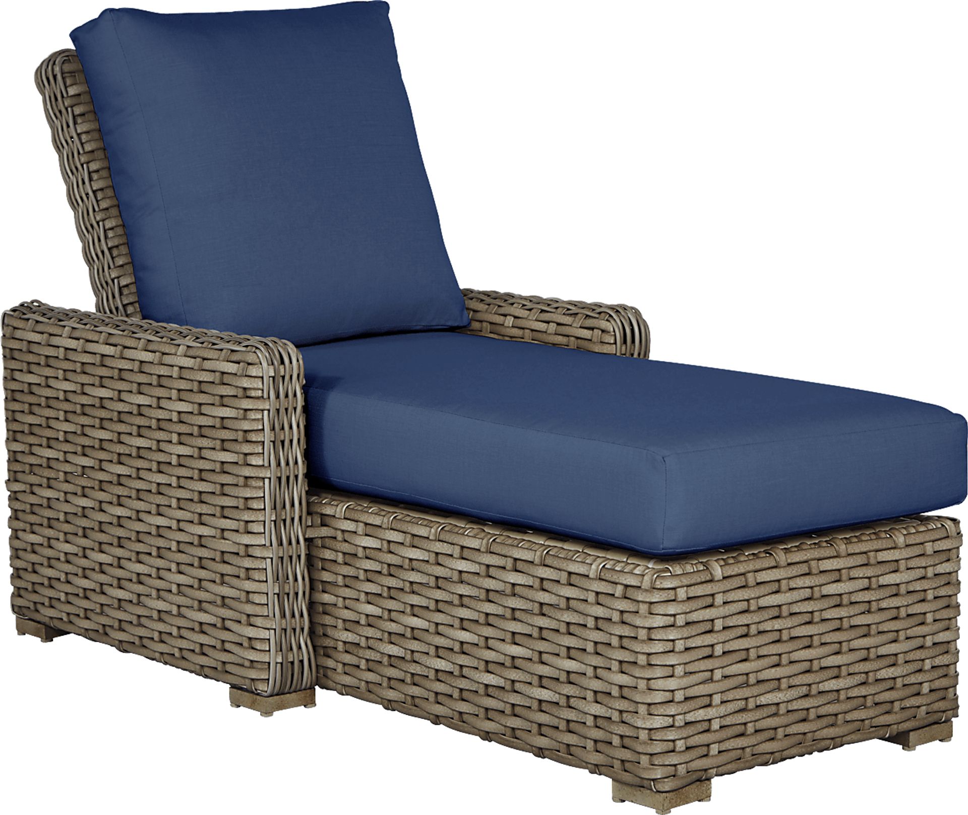 Siesta Key Driftwood Outdoor Chaise with Indigo Cushions - Image 1