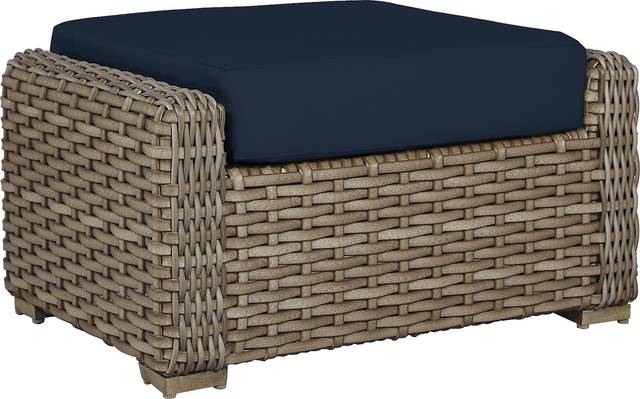 Siesta Key Driftwood Outdoor Ottoman with Ink Cushion - Thumbnail - Image 1