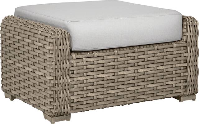 Siesta Key Driftwood Outdoor Ottoman with Dove Cushion - Thumbnail - Image 1