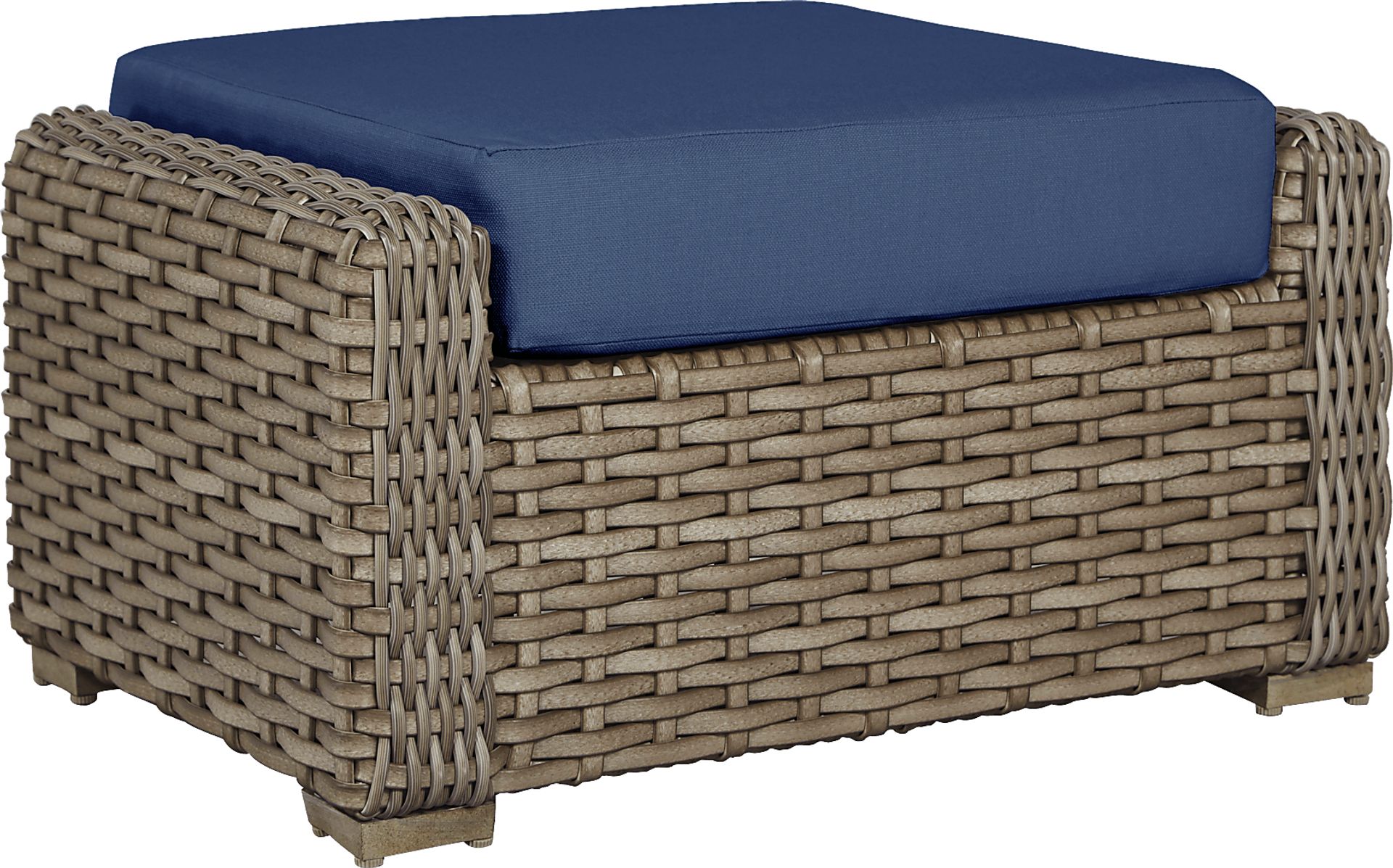 Siesta Key Driftwood Outdoor Ottoman with Indigo Cushion - Image 1