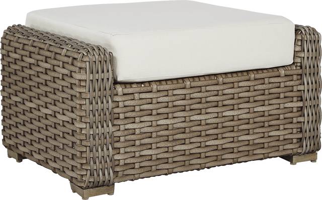 Siesta Key Driftwood Outdoor Ottoman with Linen Cushion - Thumbnail - Image 1