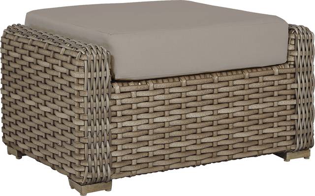 Siesta Key Driftwood Outdoor Ottoman with Pebble Cushion - Thumbnail - Image 1