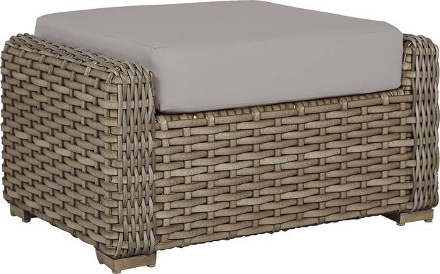 Siesta Key Driftwood Outdoor Ottoman with Rollo Linen Cushion - Thumbnail - Image 1