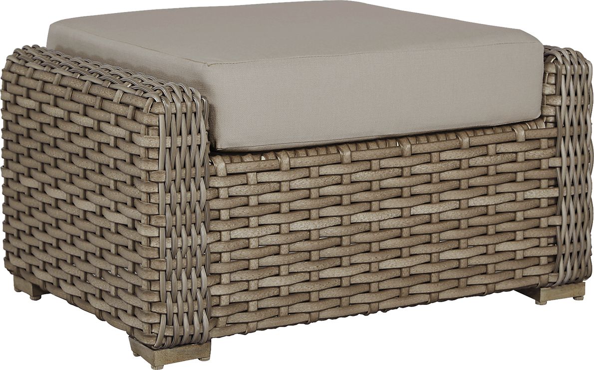 Siesta Key Driftwood Round Outdoor Ottoman with Sand Cushion