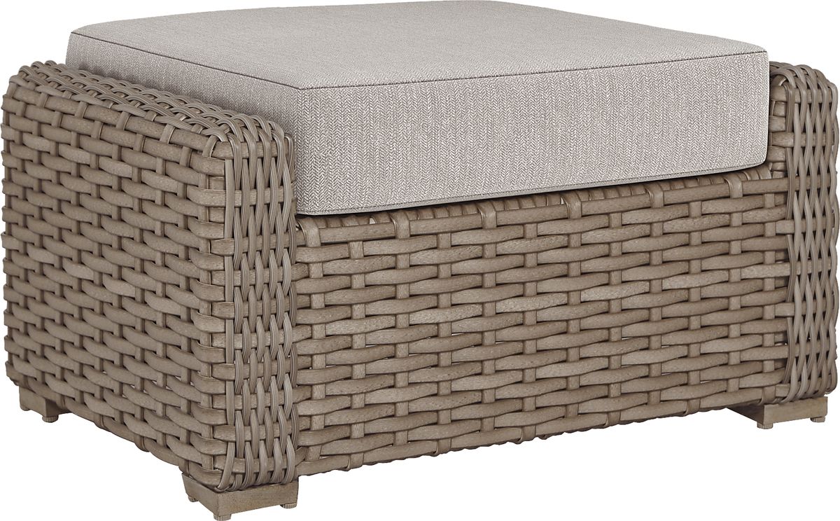 Siesta Key Driftwood Light Wood Twine Wicker Outdoor Round Ottoman ...